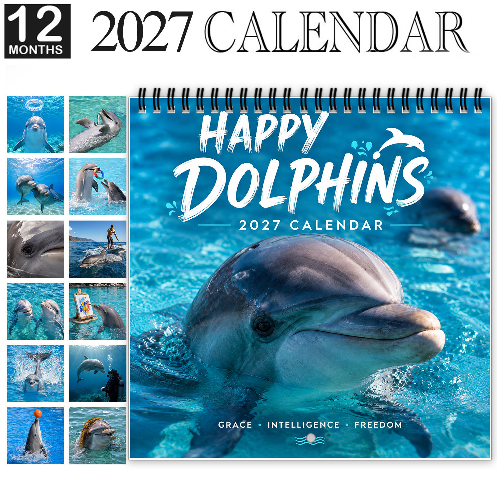 TEMU 1 pièce Calendrier mural et agenda 2027 - Spirale 12 mois mensuel avec pages épaisses et brillantes, photos de adaptées à la décoration de et du