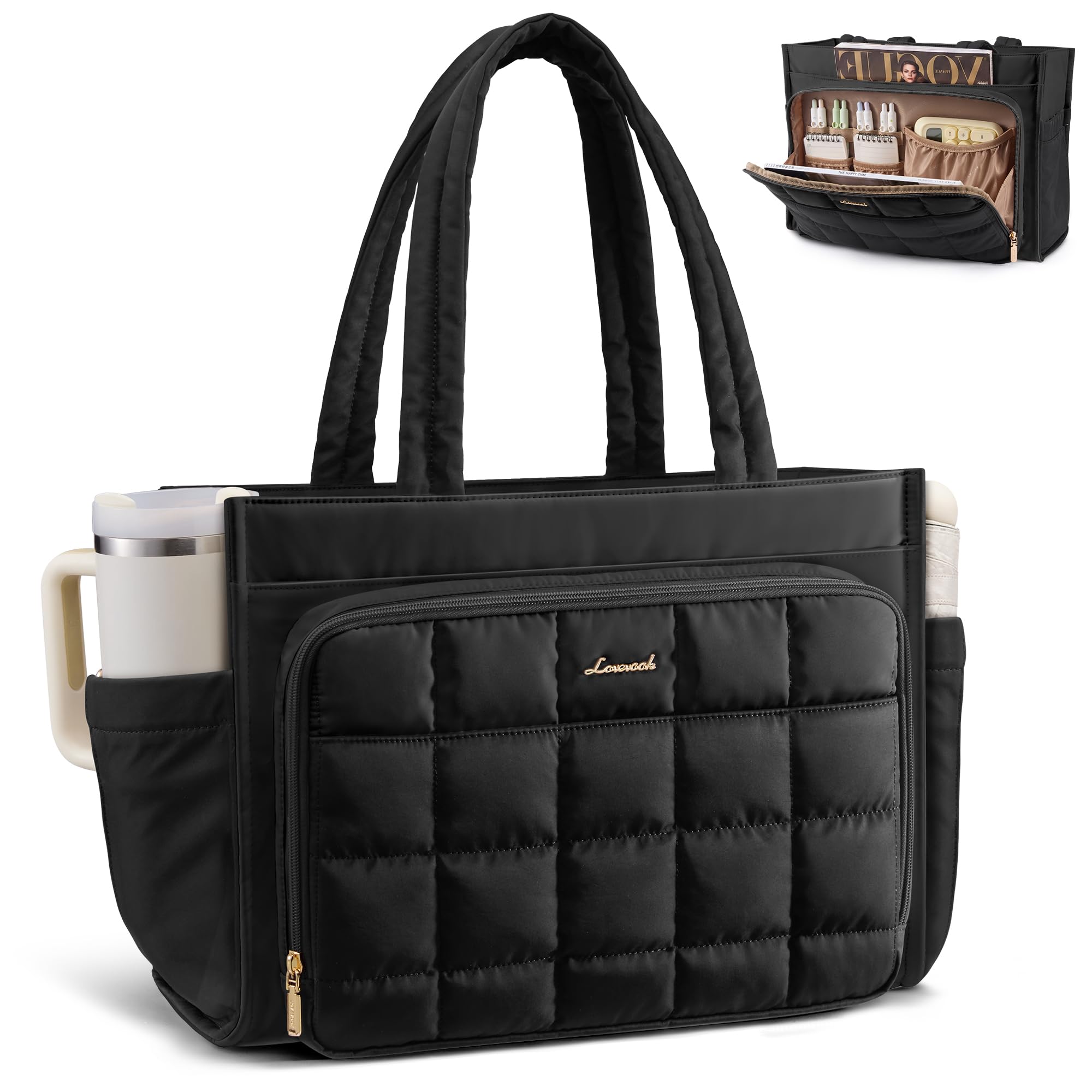 Image of Lovevook Handtasche Damen Gross Laptoptasche 15 6 Zoll Shopper Tasche Mit Laptopfach Puffer Tote Bag Women Arbeitstasche Lehrertasche Aktentasche Burotasche Schultertasche Handbag Fur Work Uni Schule