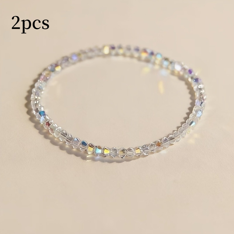 2pcs Super Shimmering Translucent White Ultra-thin Bracelet Hand Chain Light Luxury Elastic Temperament Goddess Jewelry