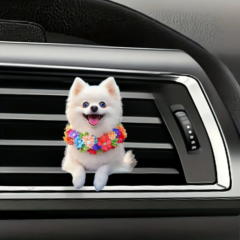 

Floral Pomeranian Dog Car Air Freshener Clip, 2d Acrylic Scented Vent Clip With Balm Fragrance, Car Air Outlet Decoration Accessory