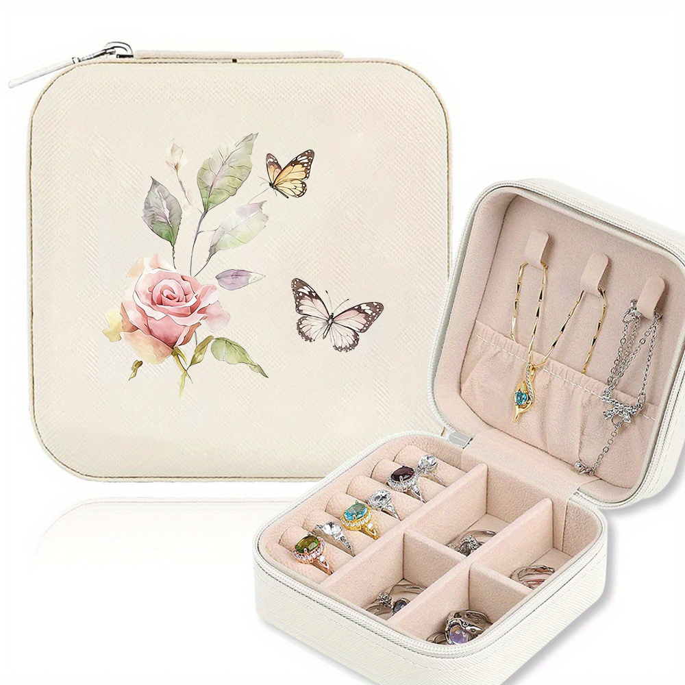TEMU Portable Mini Travel Jewelry Box, Suitable For Organizing Rings, Pendants, Earrings, And Necklaces. Features A Soft-lined Travel Jewelry Case