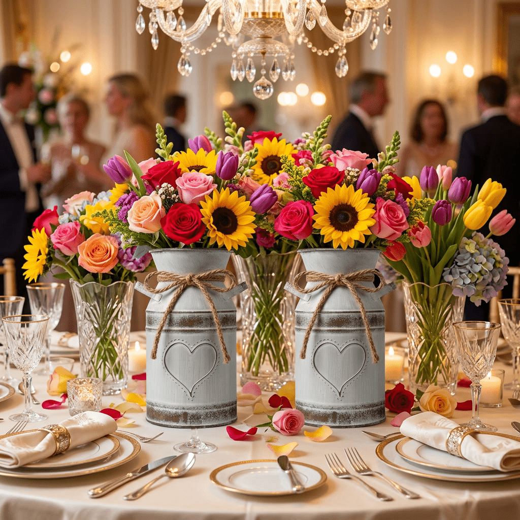 TEMU 2pcs Wedding Table Centerpiece Decorations Home Decorative Vases, Hand-painted Colored -shaped Vases, Vintage Galvanized Farmhouse Buckets,
