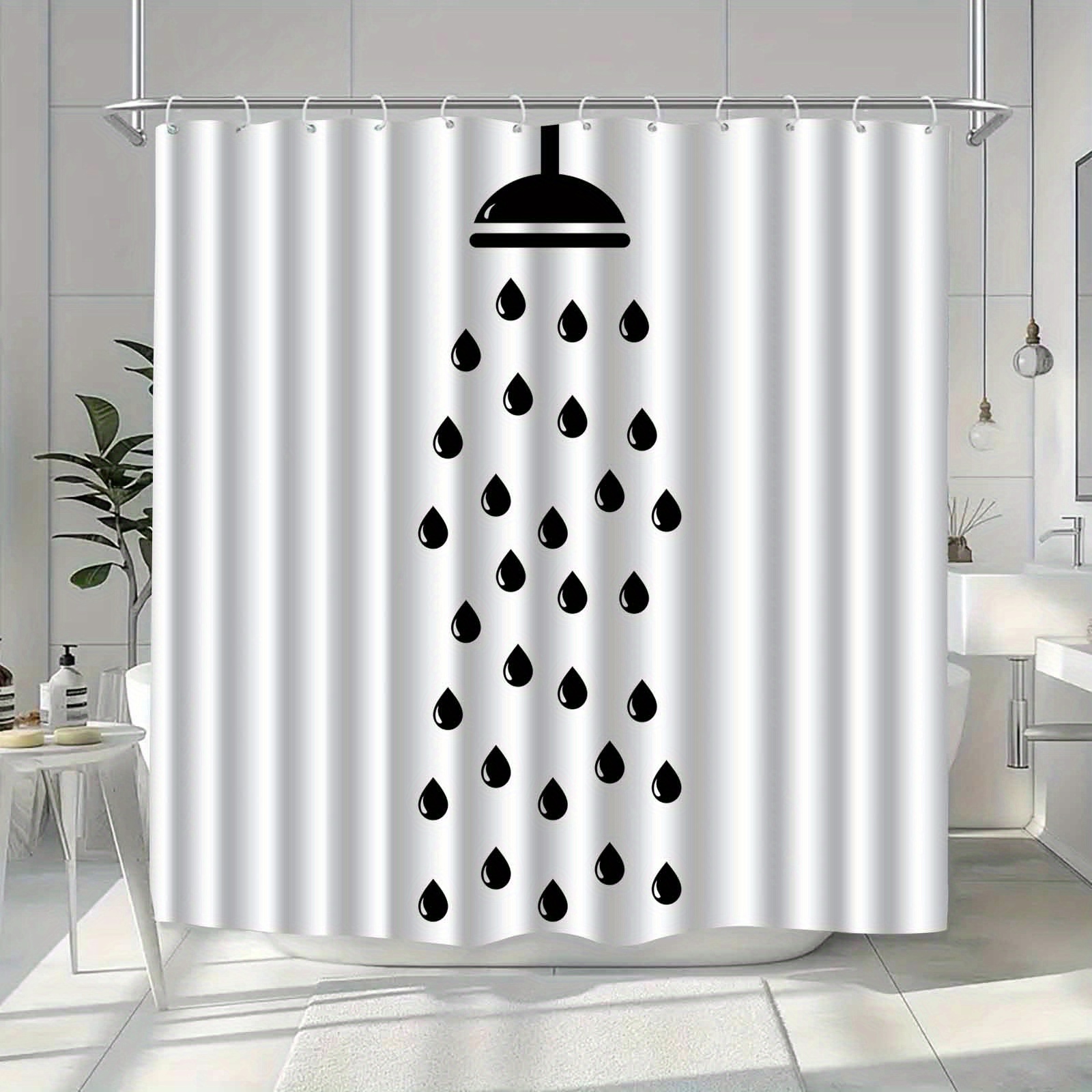 TEMU Jit1pcs Minimalist Shower Head With Pattern Shower Curtain, High-end Elegant Bathroom Curtain Shower Curtain, Shower Curtain Home Decoration