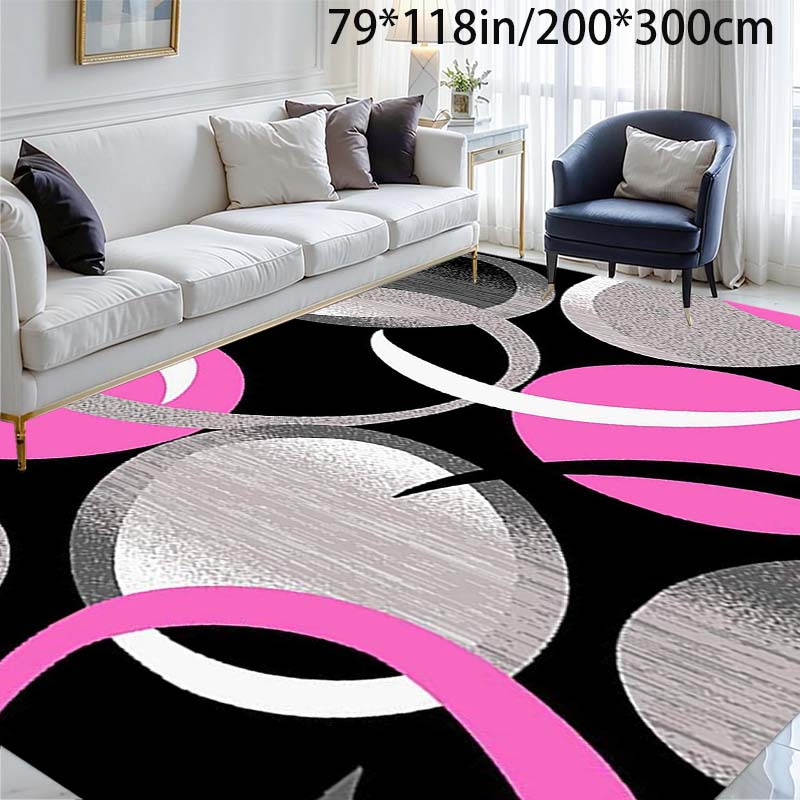 TEMU A Large Area Rug With A Featuring A Geometric Pink Oval Texture Made Of Golden Diamond Velvet, Weighing 800 Grams Per . It Has A Non-slip Dotted