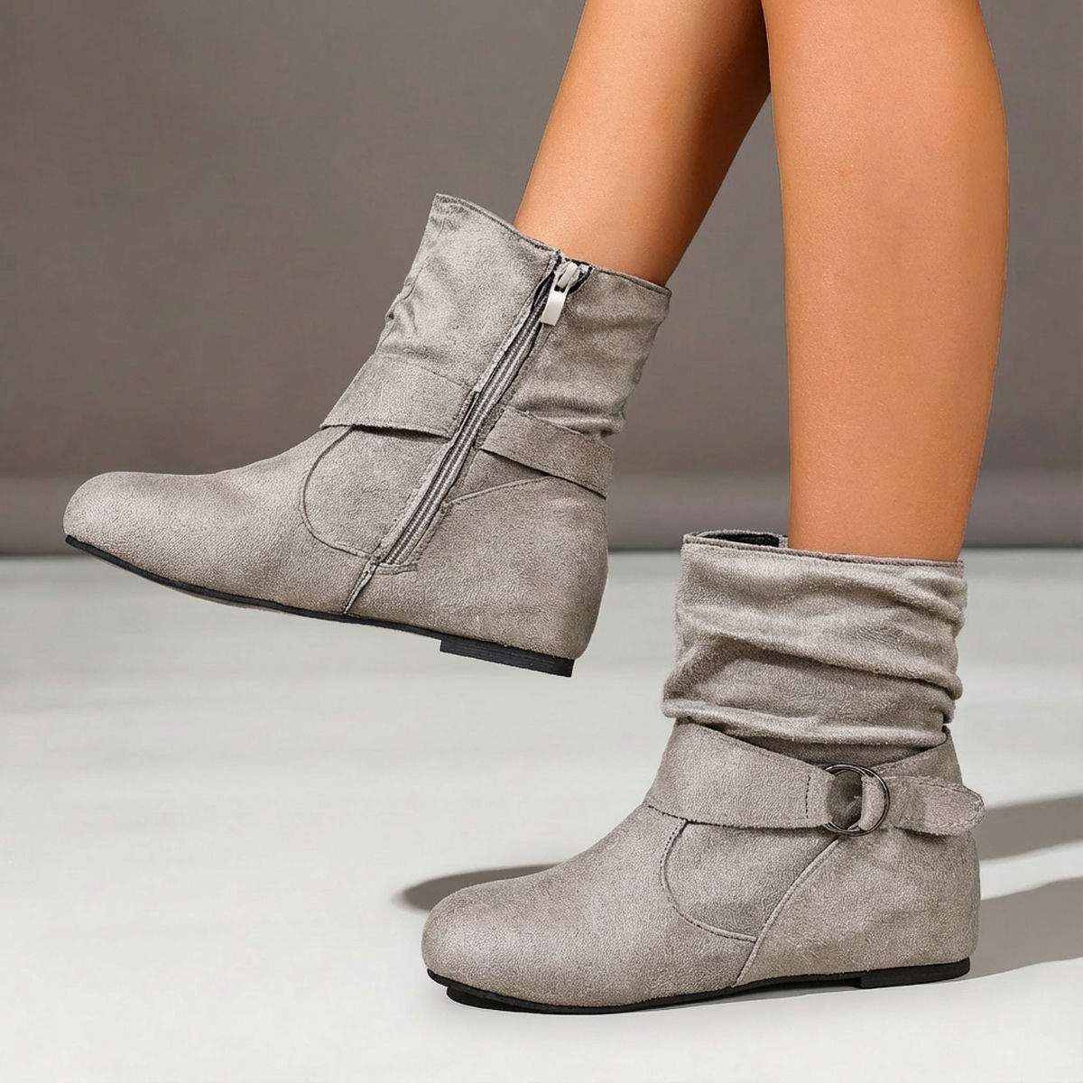 TEMU Warm- Nordic-style Flat Women's Shoes With A And Elegant Colors, Featuring A Zipper Closure And Ankle Boot Style. New Winter Design, Lightweight