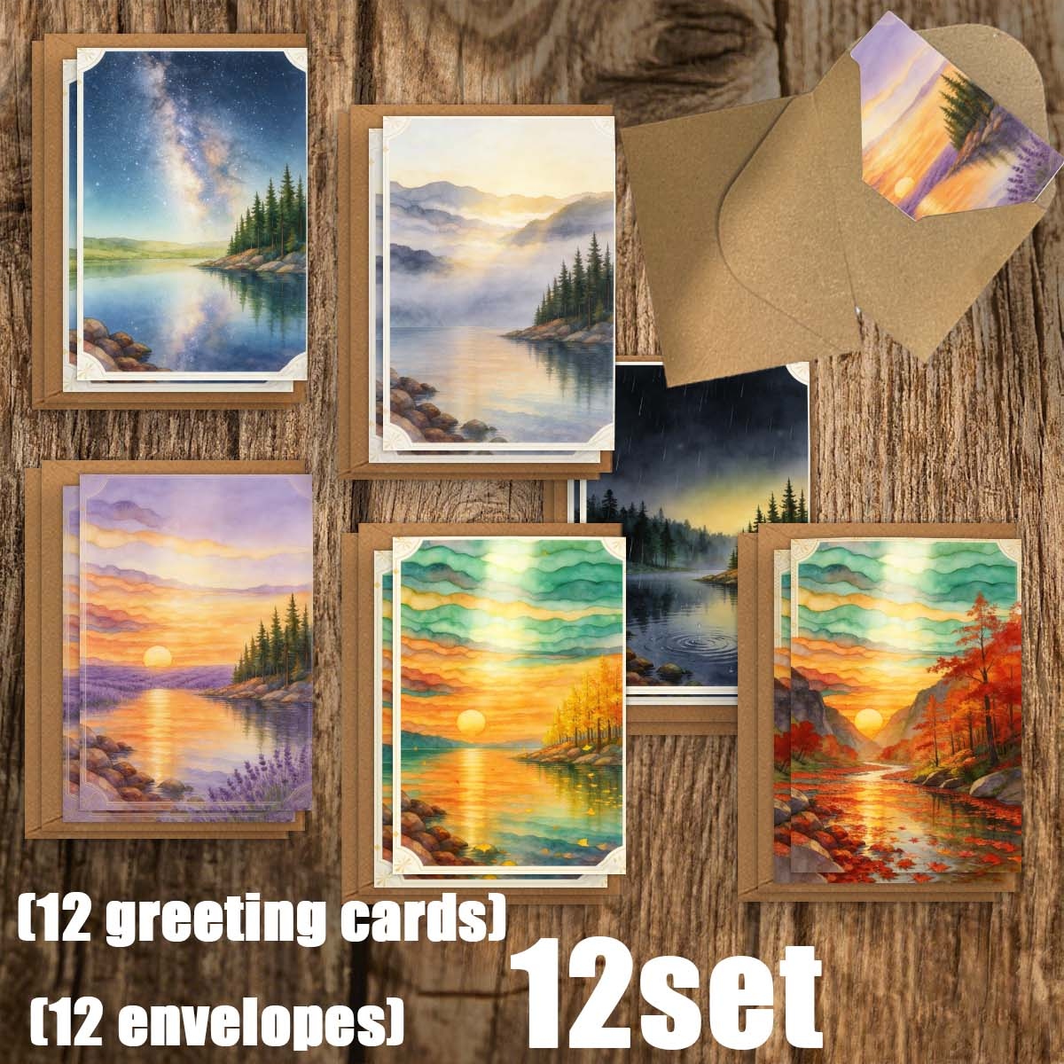 TEMU 6 Sets/12 Sets Of Greeting Cards Featuring Starry , , And Landscapes | Includes Envelopes, Birthdays, Celebrations, Thank You Notes, Holiday