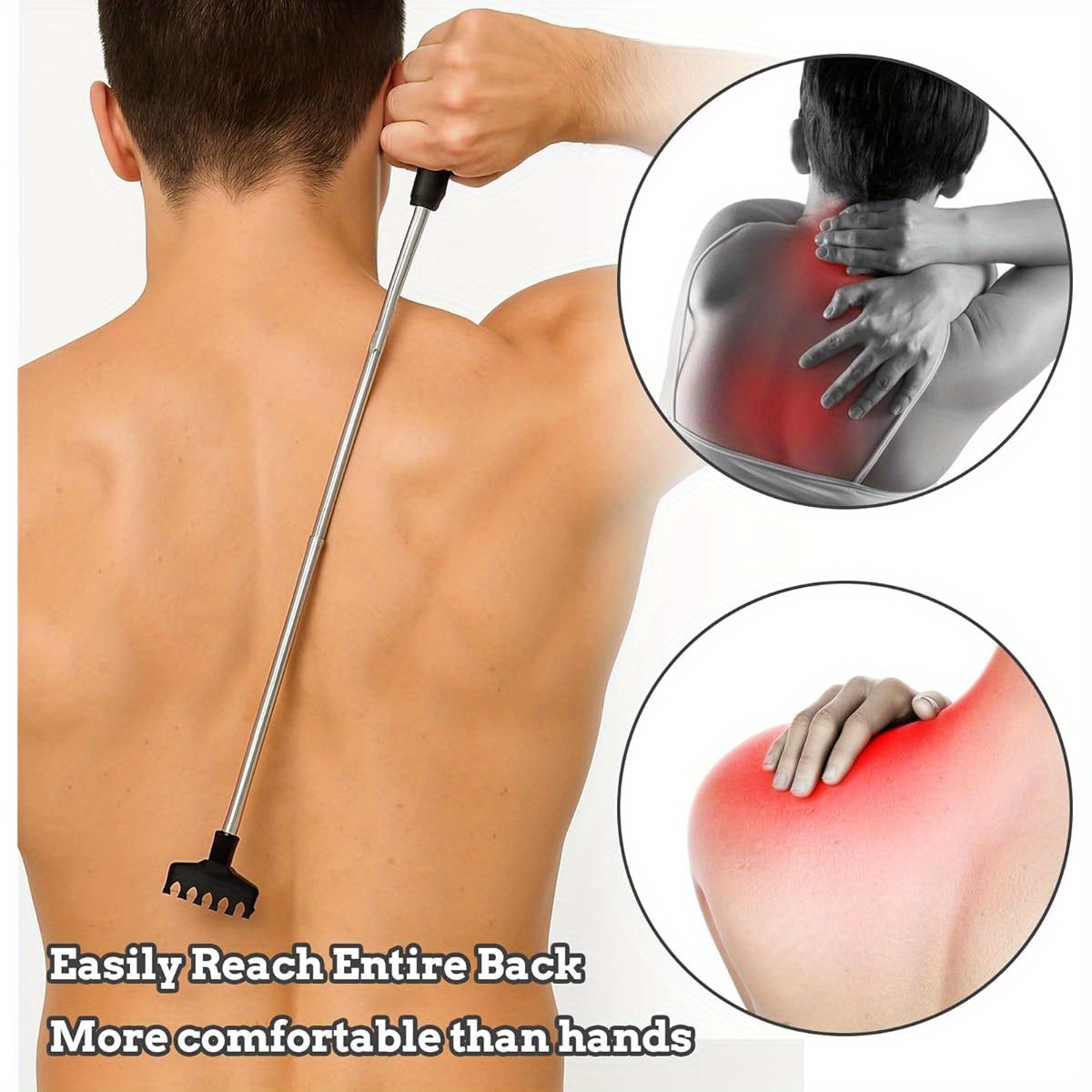 bohuiz 2 pack extendable back scratcher portable   scratcher with rubber handles back scratchers black extendable back massager tool novelty idea gifts for adults men women Product details 2