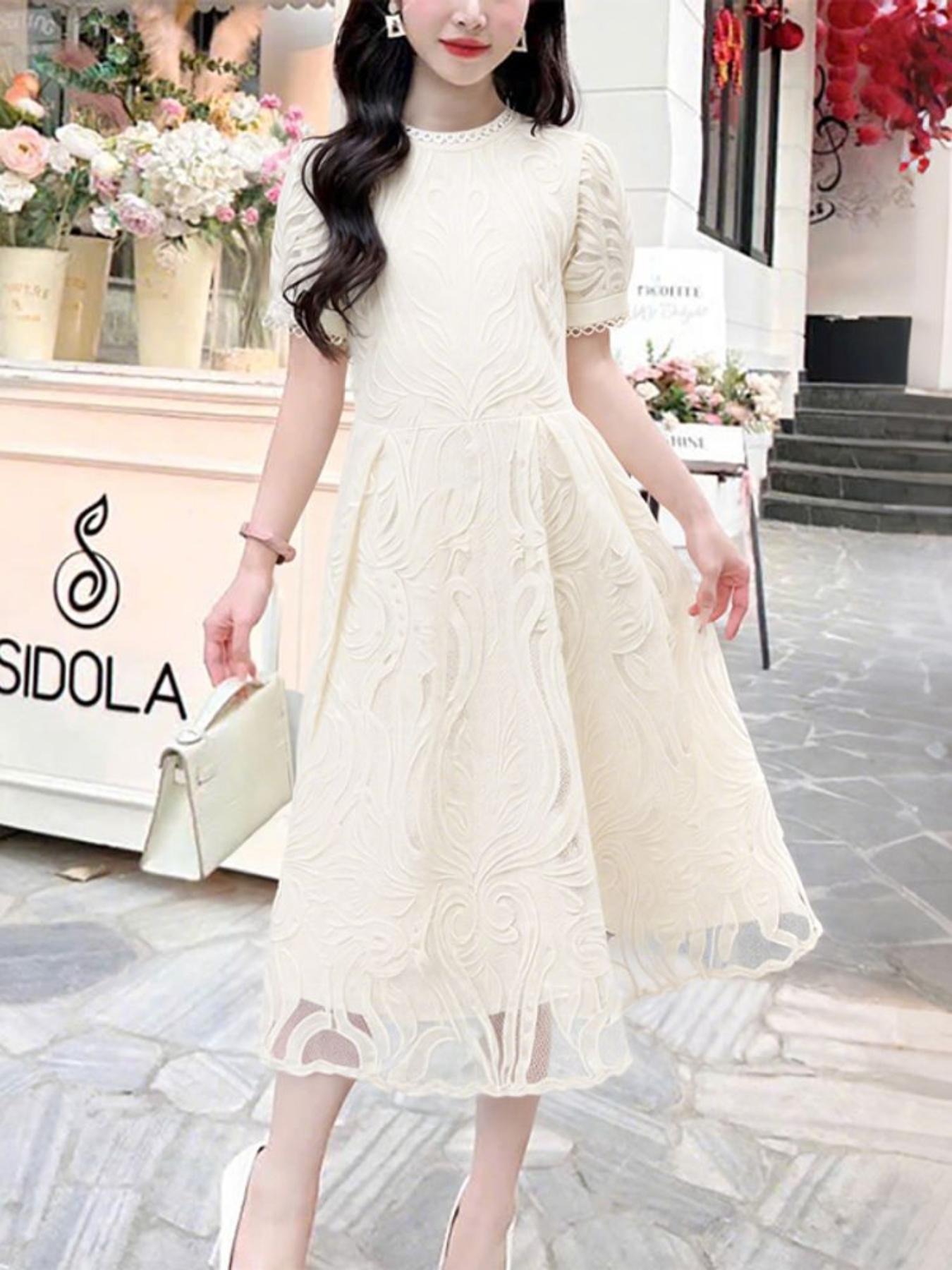 women korean style a line dress lace waist cinching