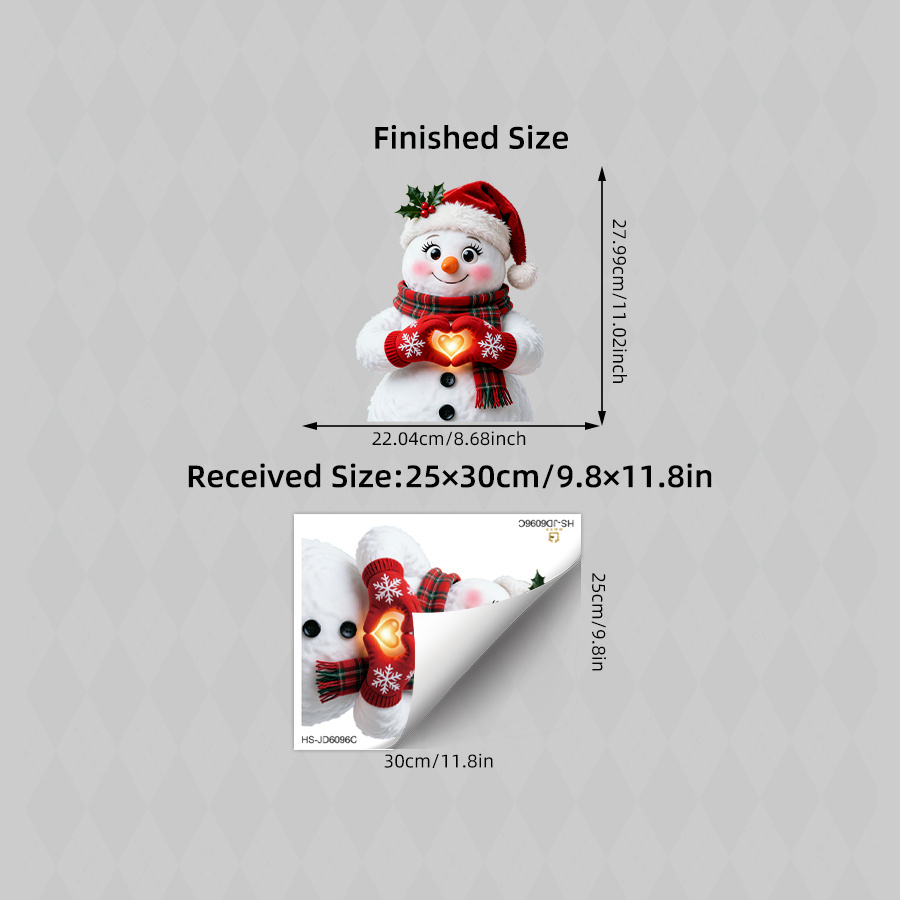 TEMU 1pc Christmas Window Clings Cute Snowman Heart Static Window Stickers Glow Decals For Kids Room Glass Xmas Holiday Decor