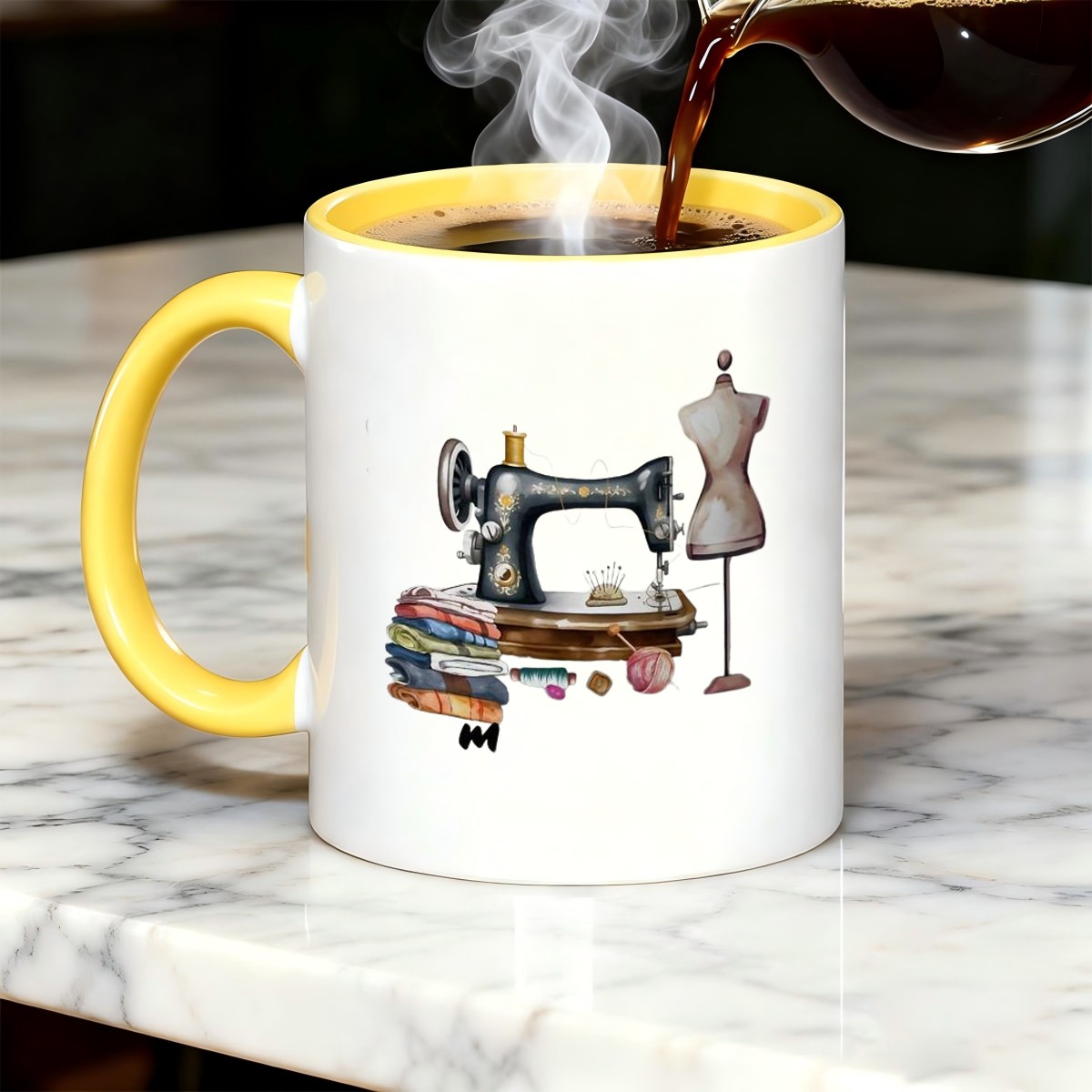 sewing machine print mug creative   cup with dress form needle motif   office home use 15oz ceramic tea cup with comfortable handle ideal gift for tailors  