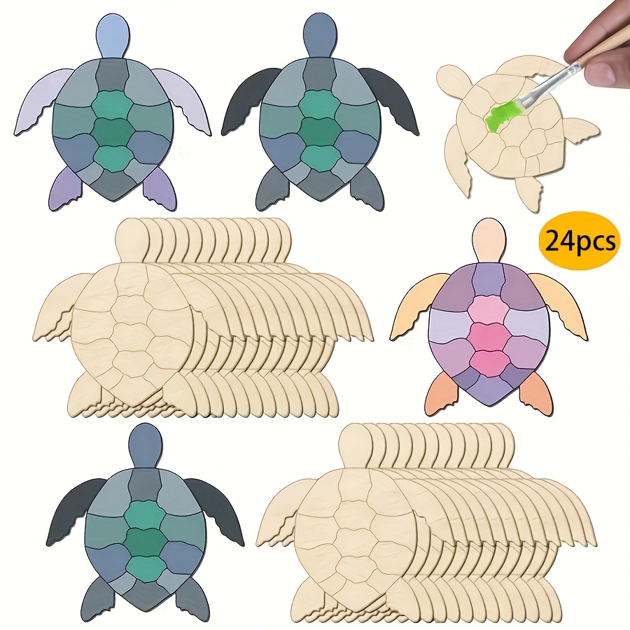 TEMU 24pcs Set Of Wooden Turtles, Multi-functional Wall Decorations, Suitable For Home, Classroom, Or Party Decoration, Ideal For Durable Wooden