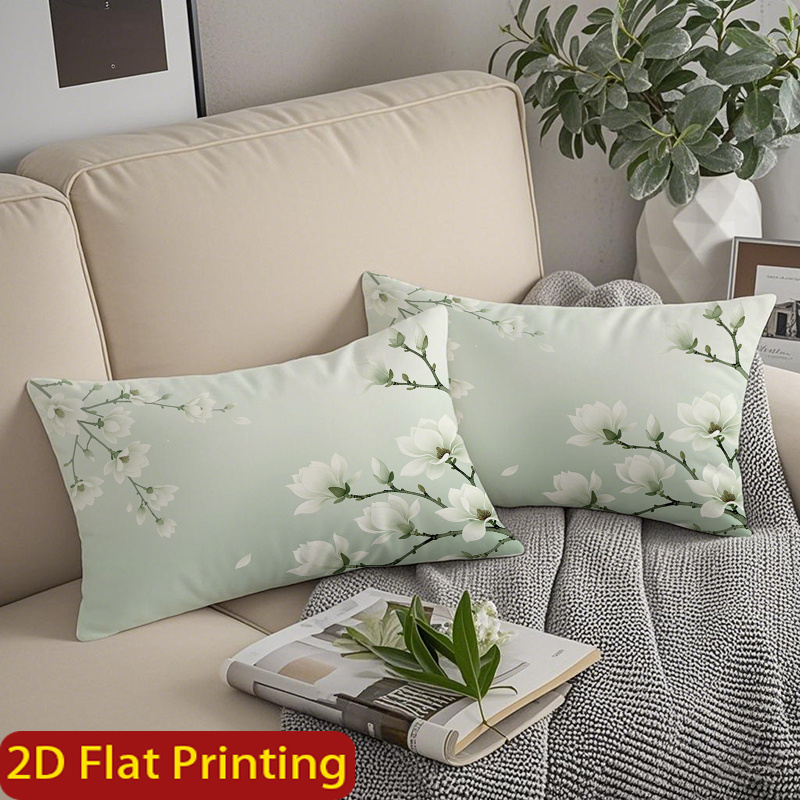 TEMU 2pcs New Chinese Style Magnolia Bedding Suitable For Styles, Modern Zippered Cushion Covers With Print, Fade-resistant Fabric Pillowcases For