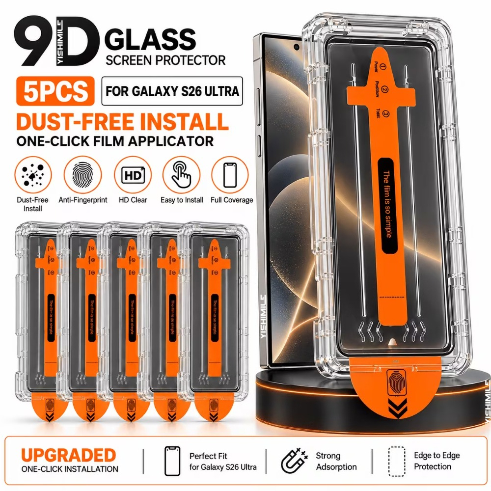 TEMU 5pcs 9d Glass Screen Protectors With Dust-free Auto Alignment Installation Tool, Suitable For For Galaxy S22 5g/s22+