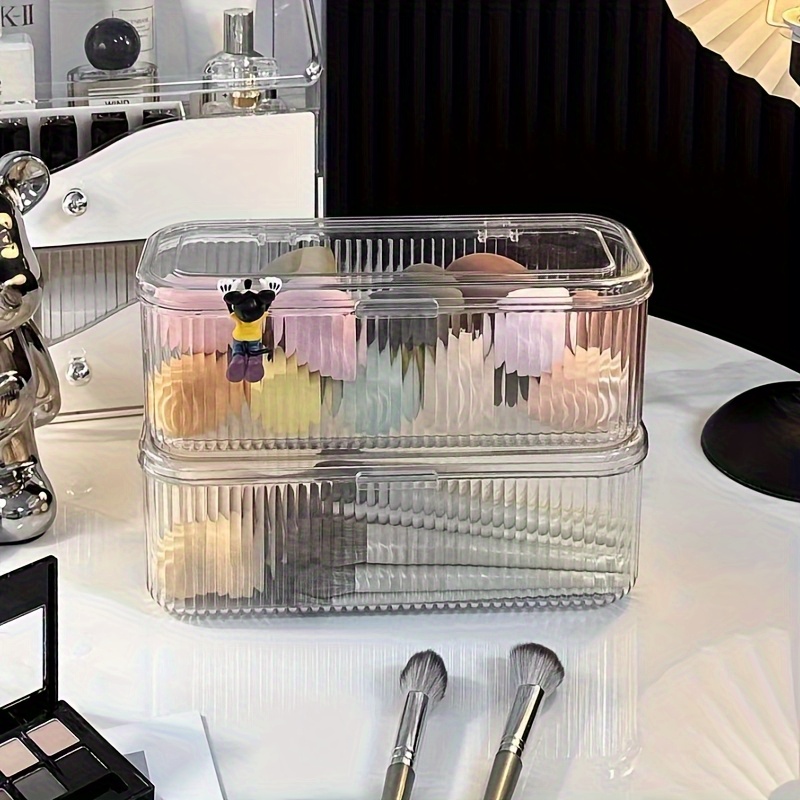 clear plastic storage box with lid transparent stackable organizer for makeup brushes hair accessories and beauty tools ideal for bedroom or bathroom vanity makeup storage organizer Product details 4