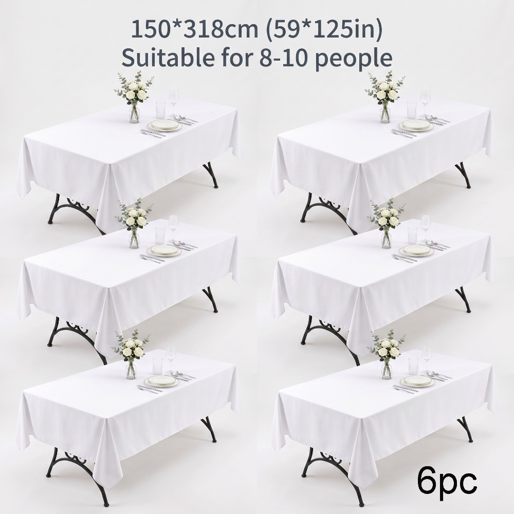 TEMU 6pcs Rectangular White Tablecloths Made Of High-quality Polyester. Suitable For 6-8 Inch Tables, Washable. Perfect For Birthday Parties,