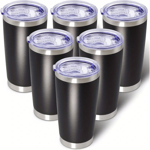 6 pack black 20oz stainless steel travel mugs vacuum insulated double wall tumbler with spill proof sliding lid built in straw dot for hot cold beverages perfect gift for gym outdoor car office holidays car travel mug giftready tumblers portable coffee cup travel coffee mug insulated