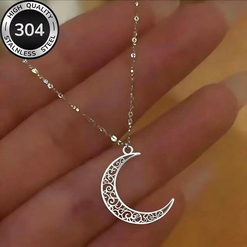 TEMU Collar de luna dorada de acero inoxidable de calidad, resistente a la decoloración, elegante, un collar de moda para mujer adecuado para uso