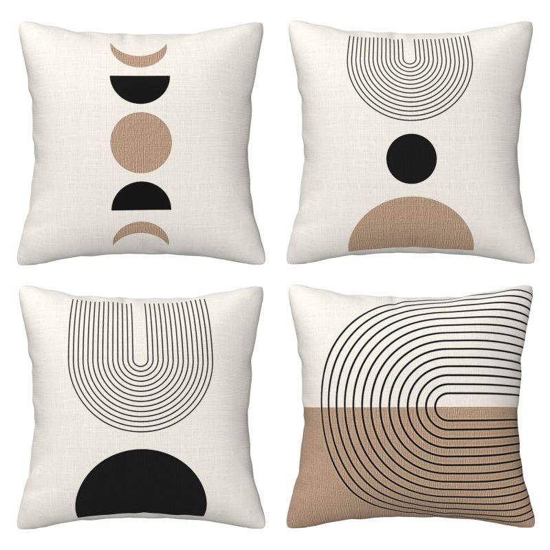 4pcs Bohemian Easy Abstract Shape Printed Pillowcases, Linen Pillow Covers, Zipper Closure, Single-sided Design, Decorating Pillowcases, Suitable For Room Types Use