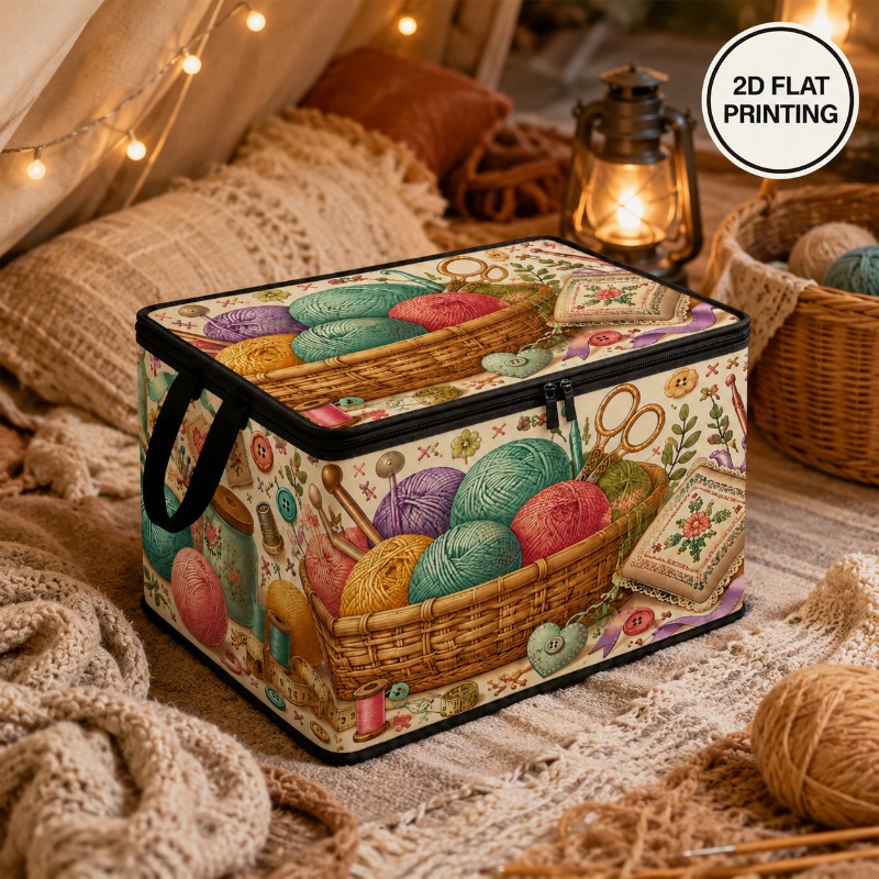TEMU 1pc Storage Organizer Box With Heart Button Embroidery And Handcrafted Knitted Pattern | Large Capacity Foldable Storage Box | Lightweight And