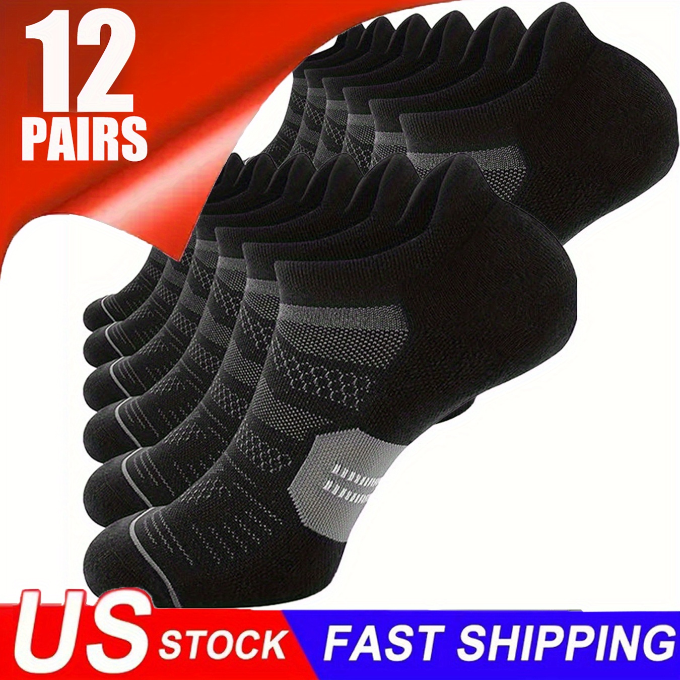 12pcs set mens high black running socks cushioned Temu
