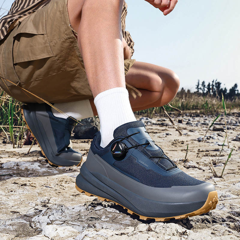 Twist Buckle Thick Sole Hiking Shoes, Men'S Outdoor Trekking Shoes, Anti-Slip Wear-Resistant Sneakers