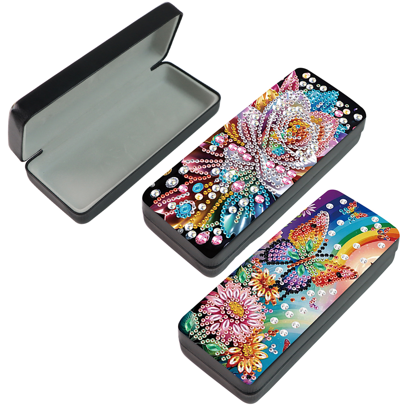 

2pcs Diamond Art Painting Kit Glasses Case Combination Set, 5d Diy Rose And Butterfly Pattern, Special Shape Crystal Mosaic Crafts, Case Set