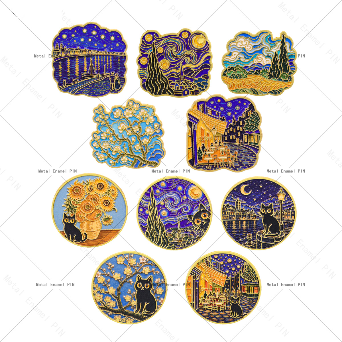 TEMU 10pcs Van Gogh Art Enamel Pins Starry Night Sunflower Apricot Metal Lapel Brooch, Famous Painting Badge For Backpack Jacket Hat, Art Lover Gift,