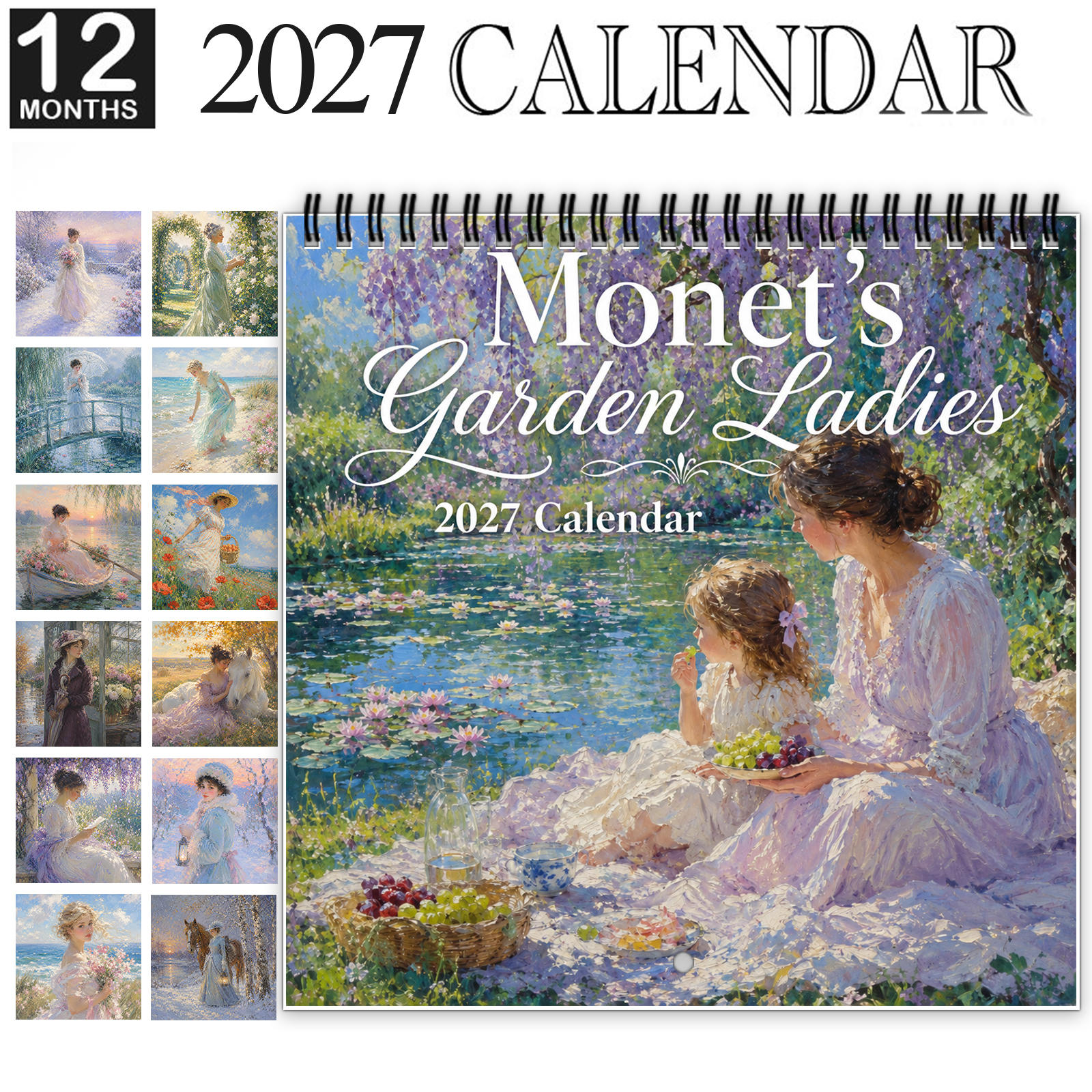TEMU 1pc 2027 ' Ladies Wall Calendar, Spiral-bound 12-month Monthly Planner With Thick Glossy Paper, Displays Mothers And Children, Tender And Scenic