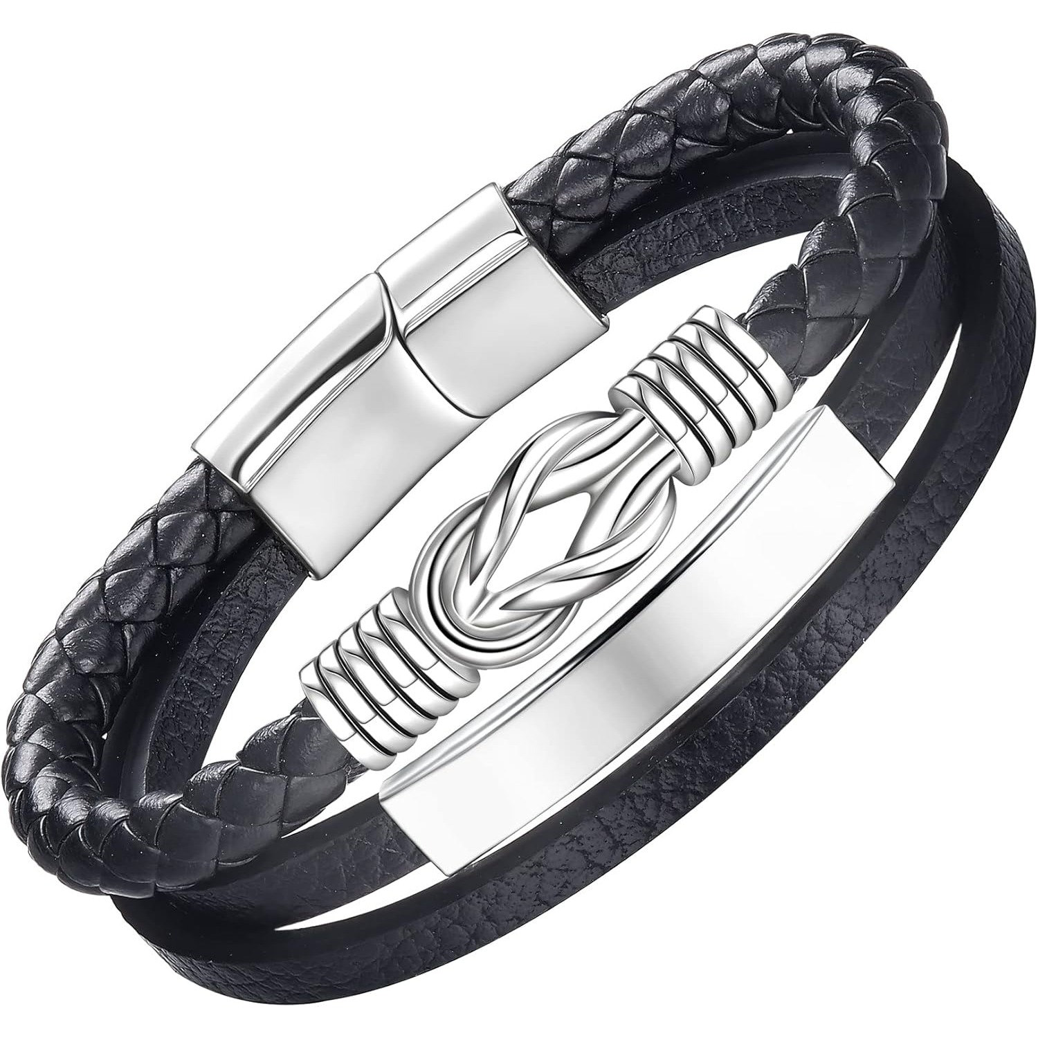 Image of Men's Faux Leather Bracelet Black Braided Faux Leather Bracelet Wide Learner's Bracelet With Magnetic Clasp Gifts For Men