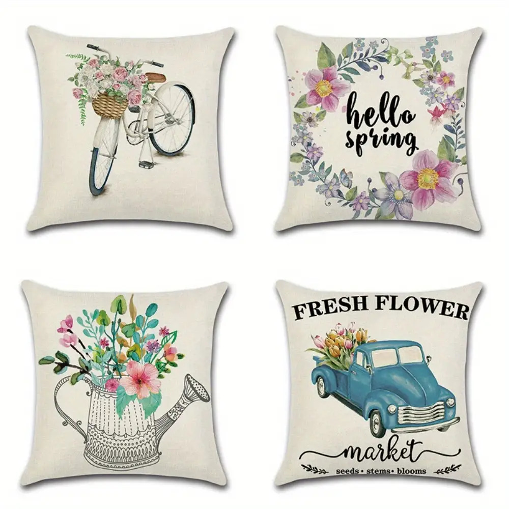 4pcs floral vintage car printed pillow covers double sided polyester zipper closure cushion cases machine washable contemporary home decor for living room bedroom sofa pillow inserts not included Product details 1