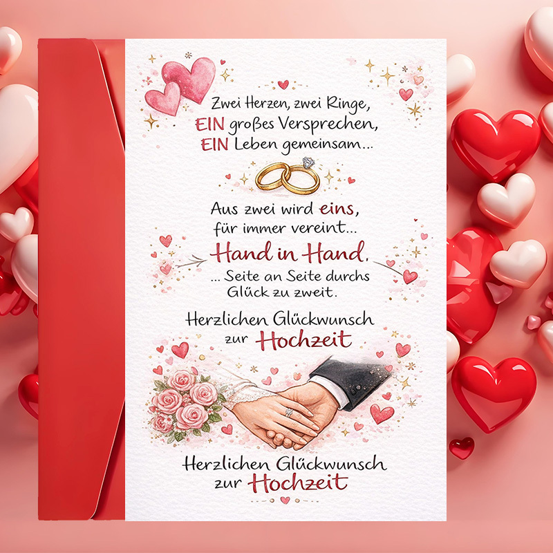 Image of A Romantic Wedding Greeting Card With An Envelope, Showcasing Hands Holding A Bouquet. Perfect For Sending Anniversary Wishes To And Makes An Ideal Gift From To Love And