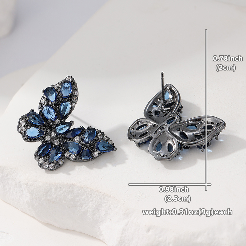 Women's Blackened Oxidized Butterfly Stud Earrings