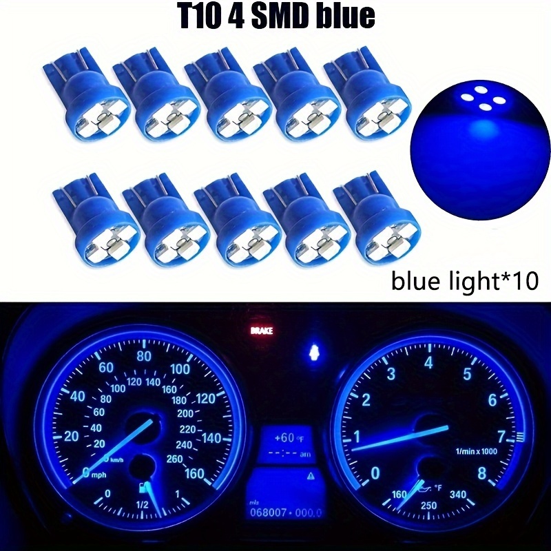 TEMU 10 T10 4smd Backup Light Led Dashboard Instrument Cluster Bulbs, 12v Car Triangular Reading Light, High-brightness Blue Led Light, Suitable For