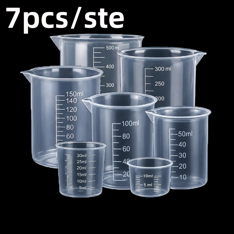 TEMU 7pcs Set Of Plastic Transparent Measuring Cups, Laboratory Graduated Beakers, Reusable, Durable, Precise, And Multi-functional Tools, In Sizes: