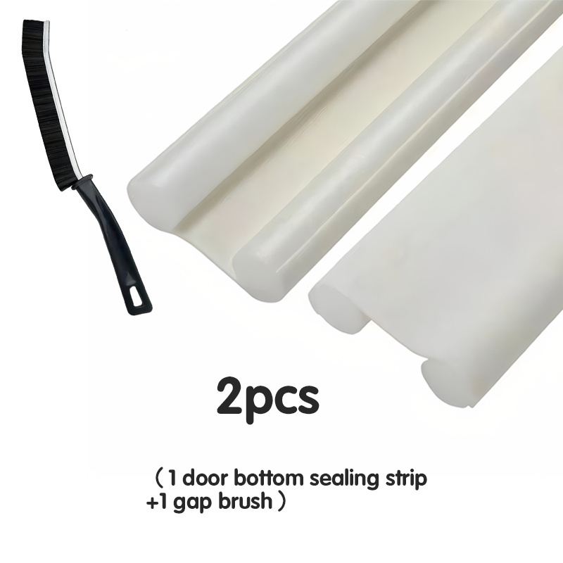 TEMU Lot de 2 pièces : 1 joint de bas de porte + 1 brosse d'entrebaie. Joint de porte inférieur flexible, joint d'isolation phonique double face pour
