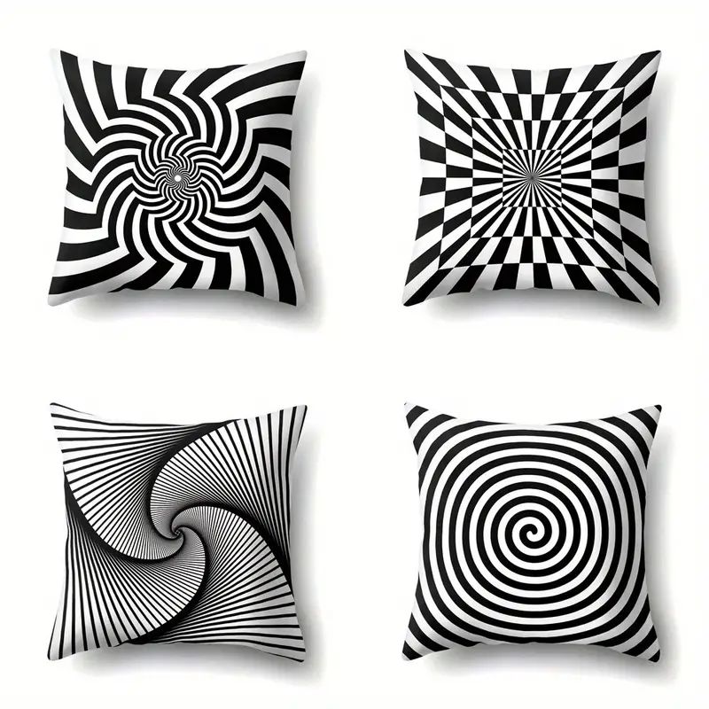 4pcs black and white spiral pillow covers double sided printing soft plush cushion cases with zipper closure modern optical illusion decor for living room bedroom office machine washable sofa pillow shams pillow covers for living room bedroom accessories geometric patterns textile durable fabric contemporary style textile material 2d flat Product details 9