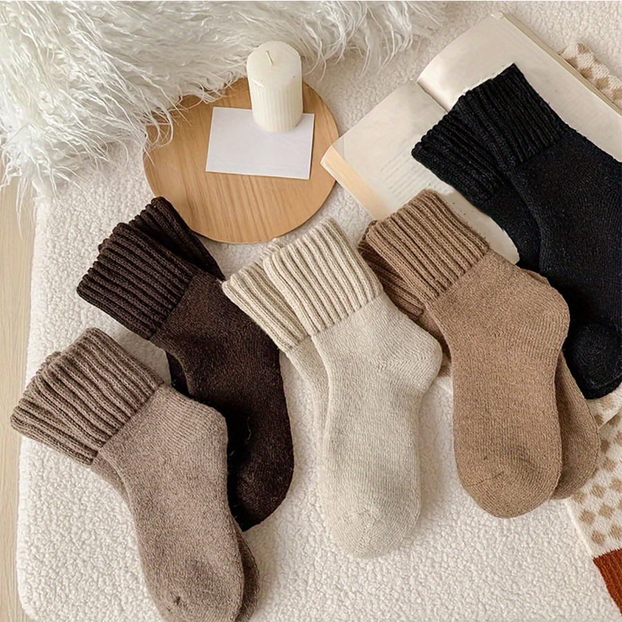 TEMU 5 Pairs Of Women's Thick And Cozy Winter Boot Socks, No-show Style In Solid Colors, Perfect For Gifting