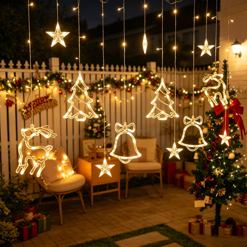Guirnaldas Decorativas Navideñas de Luces LED con Formas de Estrellas, Árboles de Navid...