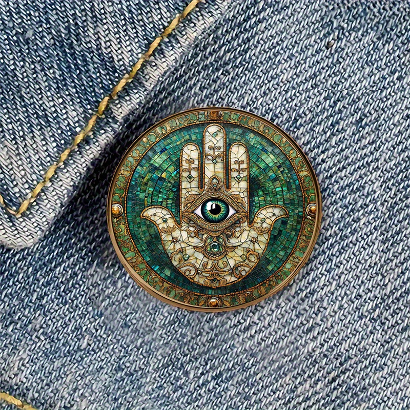TEMU 1pc Bohemian Eye Alloy Resin Round Brooch Badge Perfect For Backpacks, Hats, Clothes, Shoes, And Boots Decoration