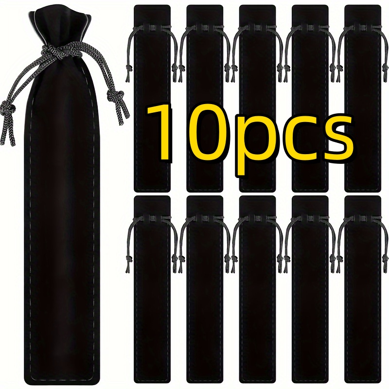 TEMU 10 Black Velvet Drawstring Pencil Cases - Lightweight And Portable Storage Bags, Perfect For Holding Pens, Pencils, And Crystal Pens, Ideal For