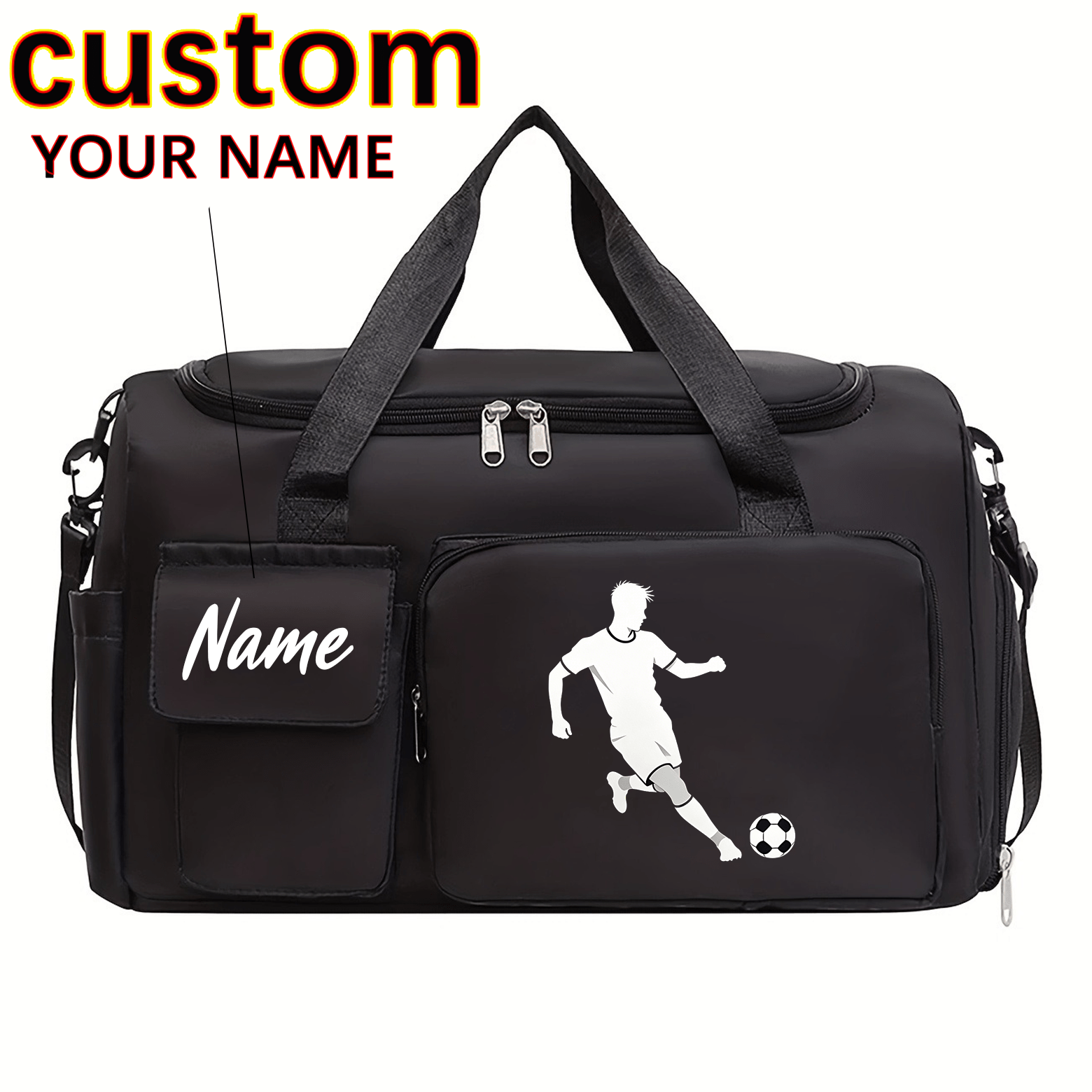 TEMU Personalized Custom Name Football-themed Sports Bag Suitable For Travel & Gym, Large Capacity Lightweight Durable Shoulder Bag With Football, /