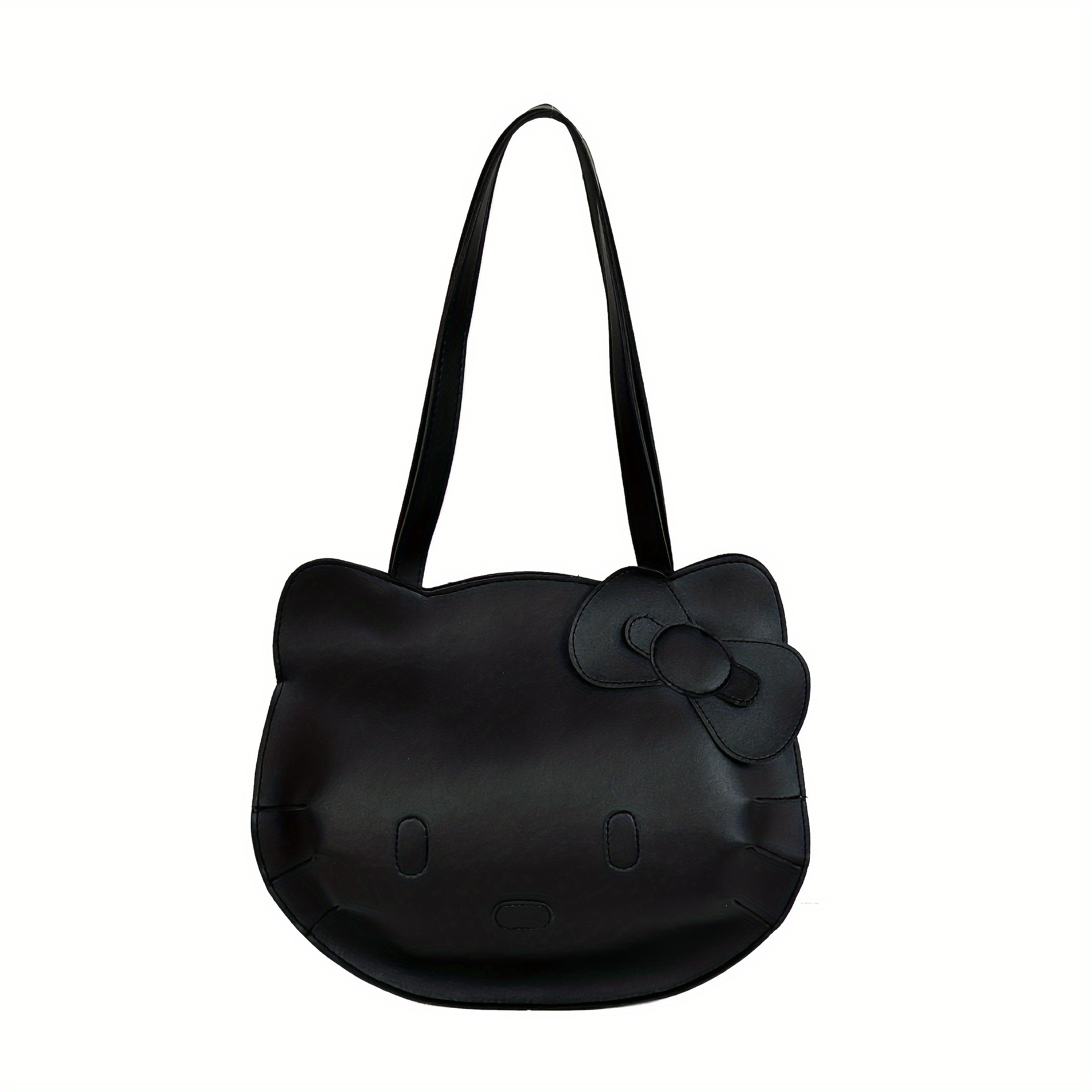 TEMU Hello Kitty Women's Shoulder Bag - Black With Bow Accents, Adorable Cartoon Style, Spacious Everyday Handbag, Ideal For Shopping And Work, Design, , Stylish Additions, Hello Kitty Handbag