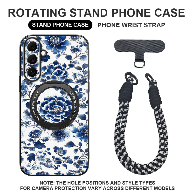 TEMU Phone Case: Blue Floral Pattern Textured Stand Phone Case, Suitable For Galaxy S30/s26/s26 Plus/s26 Ultra/s25/s25 Plus/s25 Ultra/s25 Fe/s25