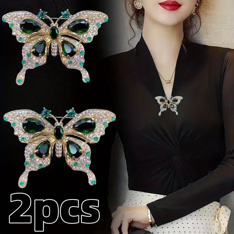 TEMU 2pcs Summer Elegant Vintage Brooches, Women's Accessories, Women's Low Neck, Cardigan Reverse Slip Metal Tie, Women's Elegant Brooches For All