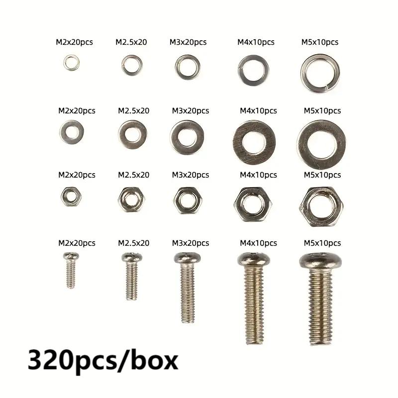 320pcs Hex Nut And Set, Durable M2 M2.5 M3 M4 M5 Metric Size, Universal Hardware Kit For And Repairs