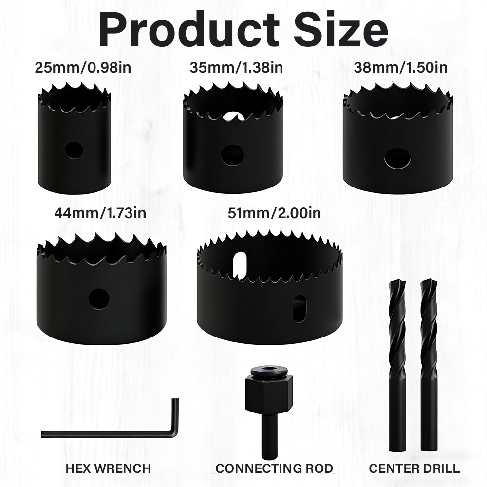 TEMU 9pcs Set With Case, Heavy Duty Hole Cutter Kit With Mandrels & Hex Key, Drill Bit Set For Wood, Plastic, Drywall & Thin Metal, Diy Home Tool Kit