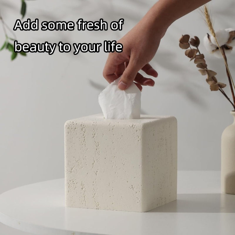 decorative square resin tissue box cover   free ideal for bathroom bedroom living room office decor cream   paper towel holder decorative   paper dispenser bathroom decor Product details 1