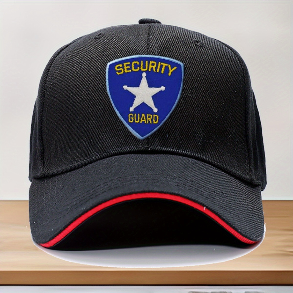 adjustable security guard baseball cap sporty black hat blue