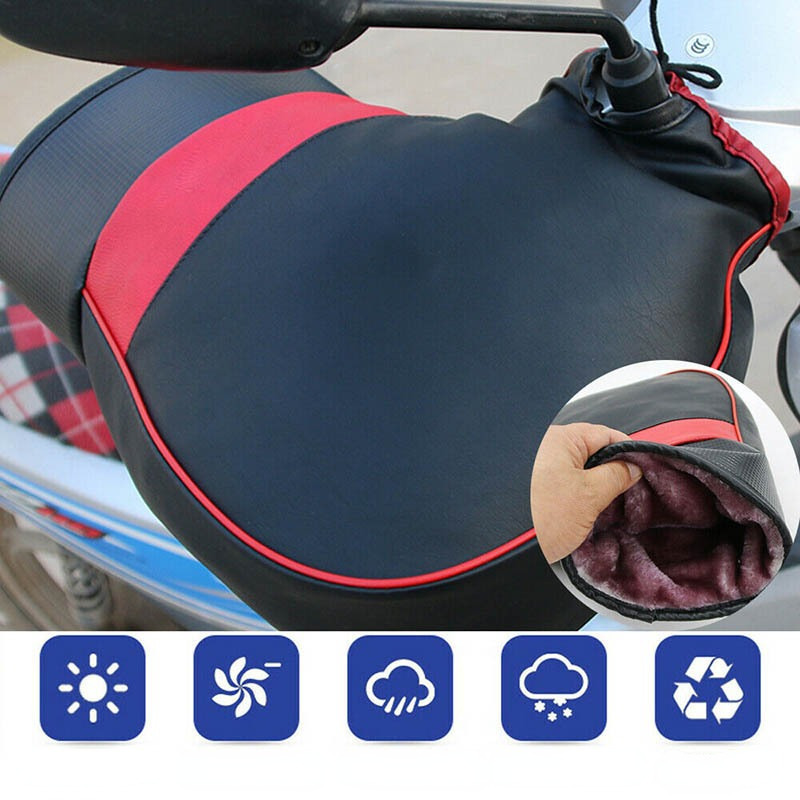 

1 Pair Winter Riding Handlebar Muffs - Leather Motorcycle Hand Warmers, Windproof Reflective Bicycle Gloves With Woven Thermal For Cold Weather Protection