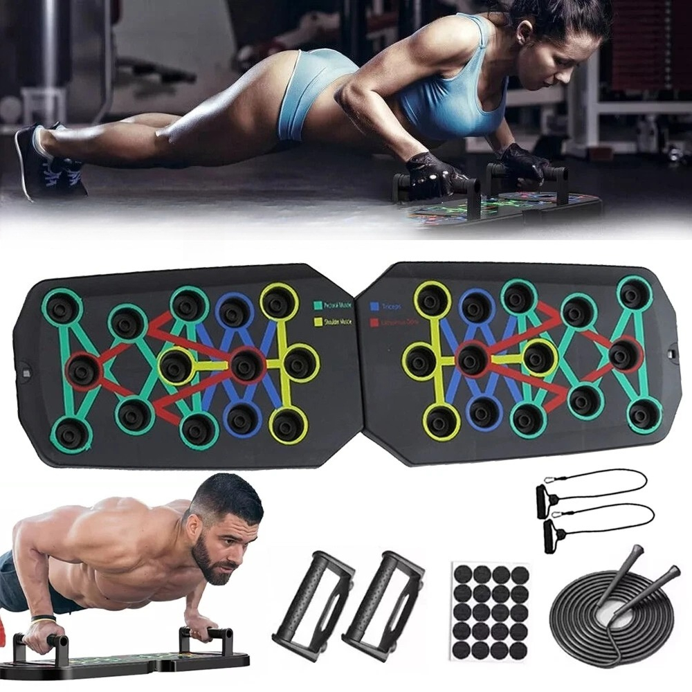 28-hole Push-up Board With Anti-slip Mat*20 2 Resistance Bands Home And Gym Fitness Equipment